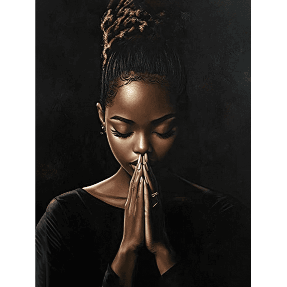 Black Woman Praying Canvas Art Print Suitable for Living Room Bedroom Office Gallery Wall and Meditation Space Decoration.