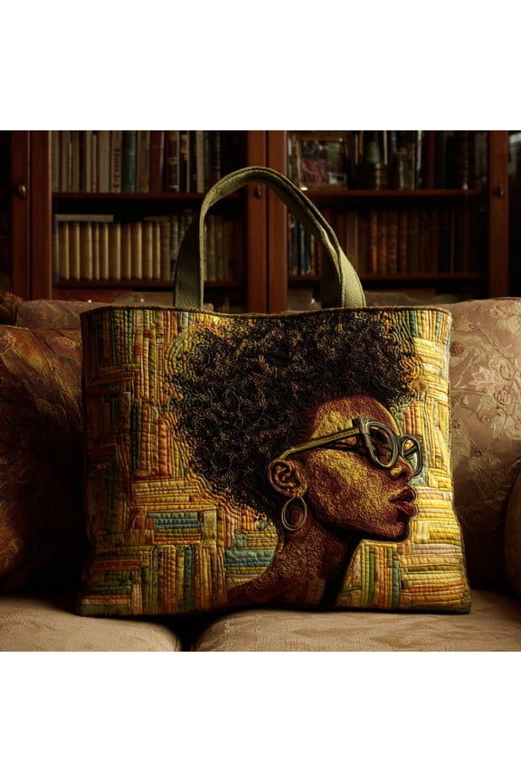 Black Woman Reader Quilted Tote BagTravel Bag,Duffle Bag,Journey Bag,Gift For Dad,Gift For Mom