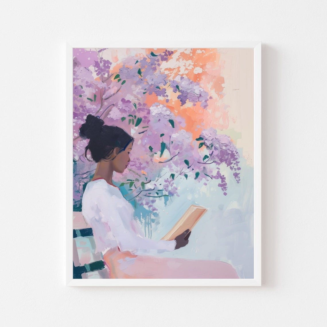 Black Woman Reading Painting Girl'S Room Book Nook Wall Art Print ...