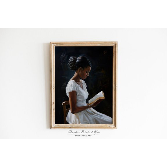 Black Woman Reading Wall Art Print, Vintage Portrait Decor