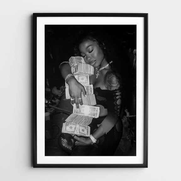 Black Woman Sleeping on Money Wall Art Black and White Print Vintage Photo Rich Woman Print Feminist Poster Retro Girl Dorm Room Decor