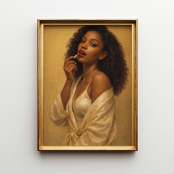 Black Woman Vanity Portrait Wall Art Print, Unframed Paper Poster 8x10in