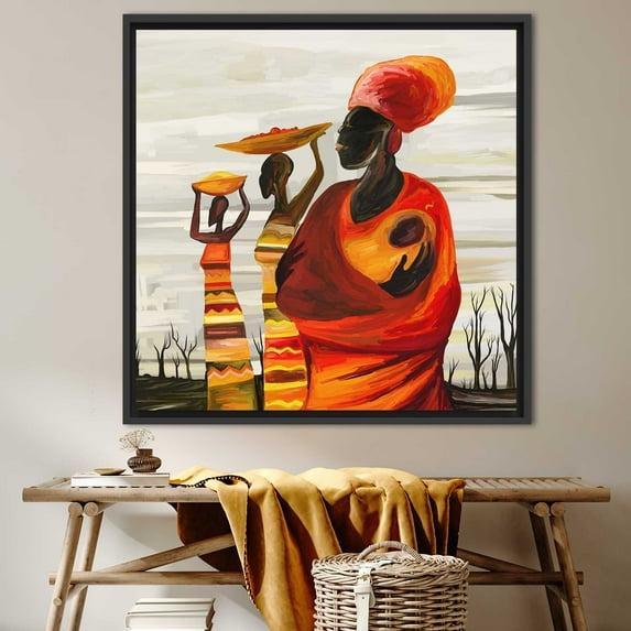 Black Woman Wall Art, African Printed Canvas, Abstract Woman Wall Art, African Woman With Baby, African Woman Artwork, Abstract Canvas Art, Canvas Wall Decor - Natural Framed