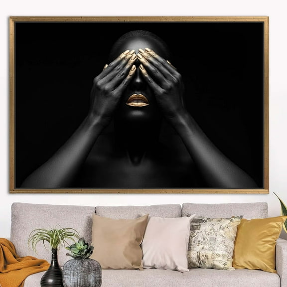 Black Woman Wall Decor, Contemporary Poster, Gold Woman Art, Abstract Canvas, African Gold Make Up Printed, Luxury Wall Decor, Canvas Wall Decor - Rolled Canvas