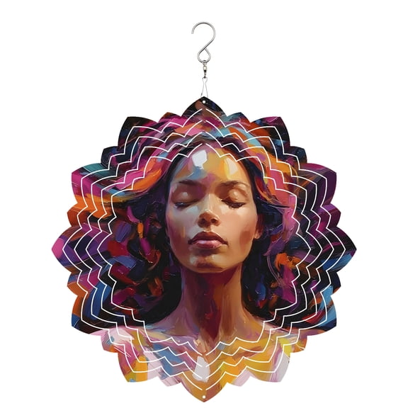 Black Woman Wind Spinner for Garden Yard 8In, Colorful Abstract African American 3D Stainless Steel Kinetic Hanging Wind Spinners Rustproof Outdoor Decor for Lawn Patio Home