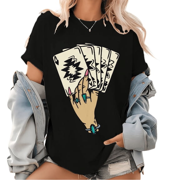 Black Womans Poker Hand Ace Graphic Tees Print Tshirt S-5XL Shirts Tops