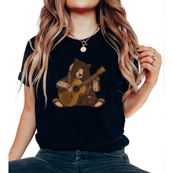 Black Womans Print Tshirt Graphic Tees Shirts S-5XL Music Bear Cute Outdoor Tops