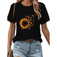 thumbnail image 1 of Black Womans Sunflower Butterfly Graphic Tees Print Tshirt Shirts Short Sleeve S-5XL Tops, 1 of 4