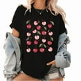 thumbnail image 1 of Black Womans Watercolor Cherry Pattern Graphic Tees Print Tshirt S-5XL Shirts Tops, 1 of 4