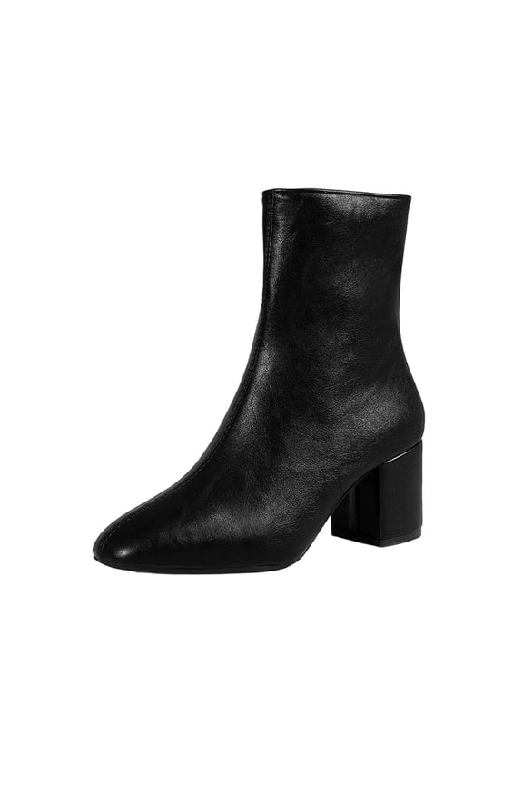 Black Women Ankle Boots With Pointed Toe Detail Side Zipper For Leisure Wear Comfortable Heel Durable Build