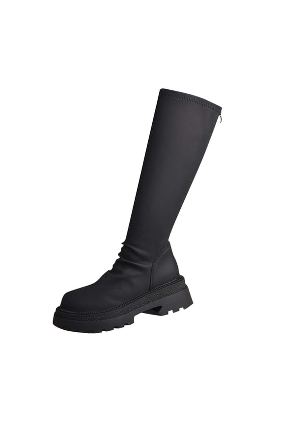 Black Women Boots High Top Design Round Toe Thick Sole Comfortable Insole Supportive Arch For Daily Wear