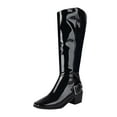 thumbnail image 1 of Black Women Boots Patent Leather Material Chunky Heel Comfortable Walking Shoes For Everyday Use Durable Build, 1 of 8