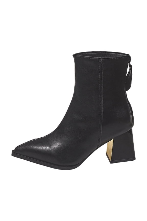 Black Women Boots With Metal Heel Comfortable For Unique Style