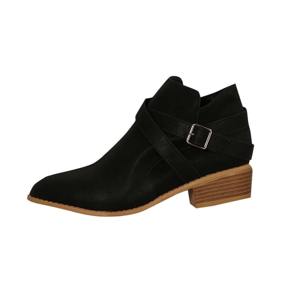 Black Women Boots With Side Zipper Design Pointed Square Heel Chunky Heel Comfortable Fit Lightweight Construction Versatile Styling