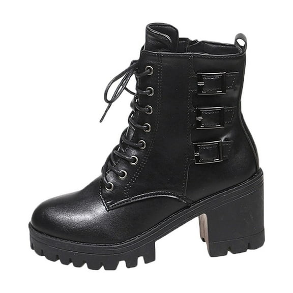 Black Women Boots With Thick Sole Comfortable For Height Boost