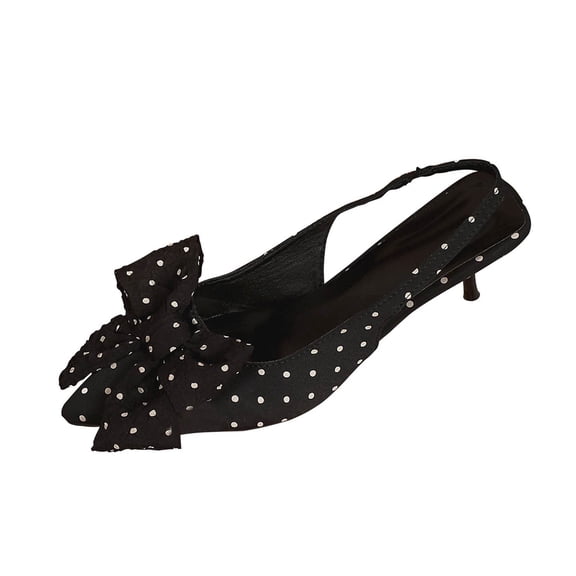Black Women Bow Accent Low Heel Sandals Pointed Toe Closed Toe Thin Heel Polka Dot Casual Dressy