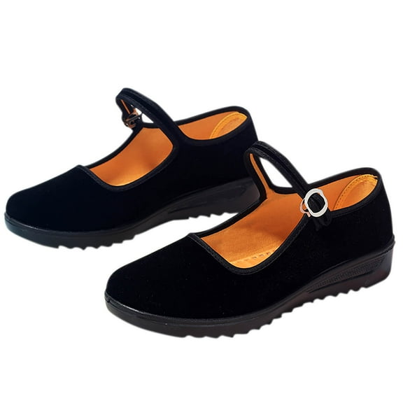 Black Women Casual Cloth Shoes Tie Buckle Design Soft Sole For Non Slip Wear And Comfort