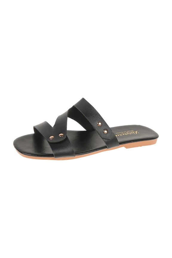 Black Women Casual Comfortable Round Toe Flat Beach Sandals Open Toe Spring Summer Shoes 1Pc Size 41 0.67 Lbs