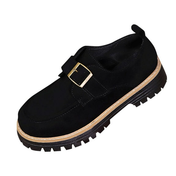 Black Women Casual Practical Cool Metal Detail Round Toe Shoes Autumn Winter Era Comfortable Lifted Thick Sole Loafers For Casual Wear