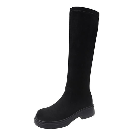 Black Women Casual Skinny Boots With Suede Stretch Upper For Everyday Comfort And Height Enhancement Great For Autumn Winter