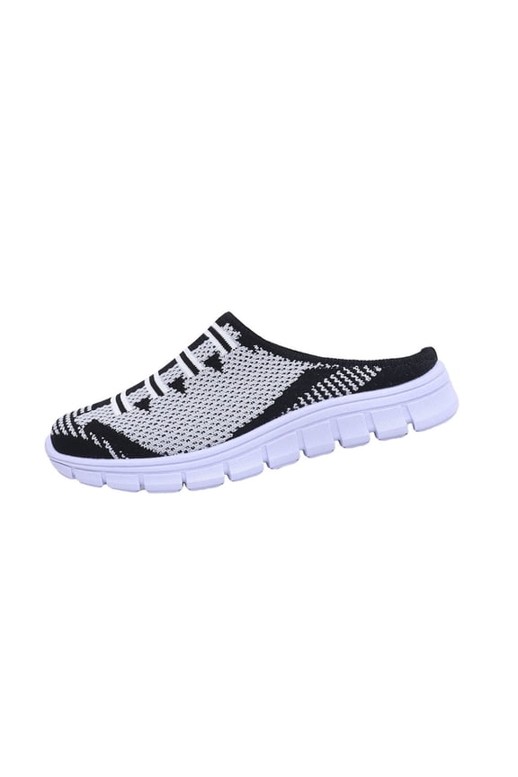 Black Women Casual Slip-On Shoes Round Toe Closed Toe Flying Mesh Breathable Thick Sole Easy Wear