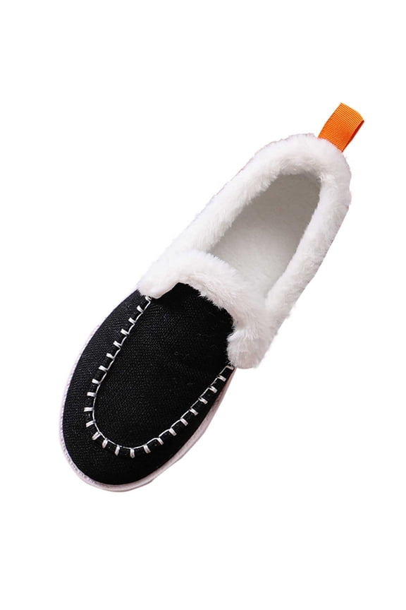 Black Women Casual Winter Shoes Thick Sole Fleece Lined Comfortable Flat Walking Footwear
