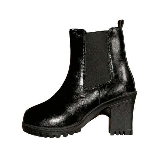 Black Women Modern Sweet Cool Thick Heel Chelsea Boots Autumn Winter Pu Leather Durable Versatile Outdoor Walking Shoes