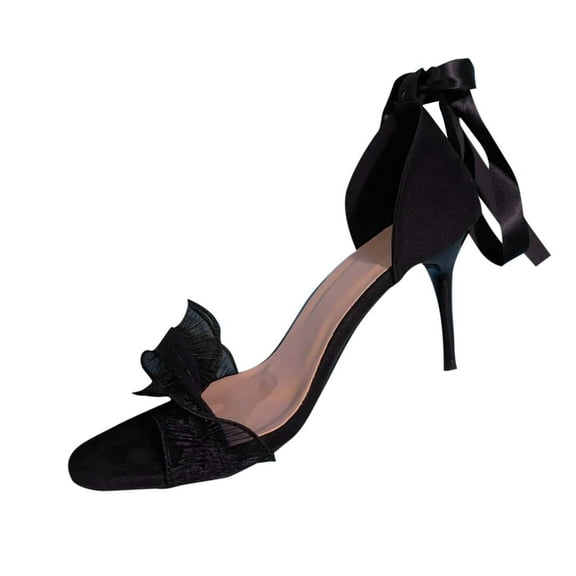 Black Women Chic All Match Lace Mesh Open Toe Spring Summer Temperament High Heels For Outdoor Wear