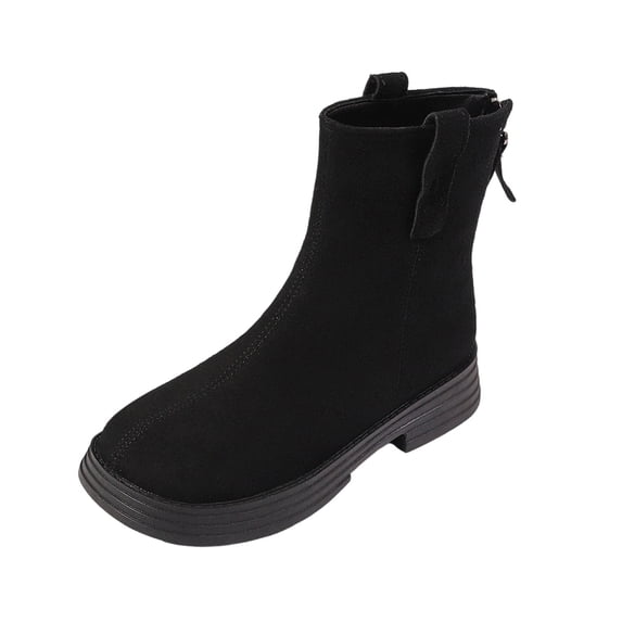 Black Women Chic Sweet Cool Elastic Short Boots Thick Bottom Heightening Autumn Winter Flock Leather Comfortable Outdoor Daily Wear