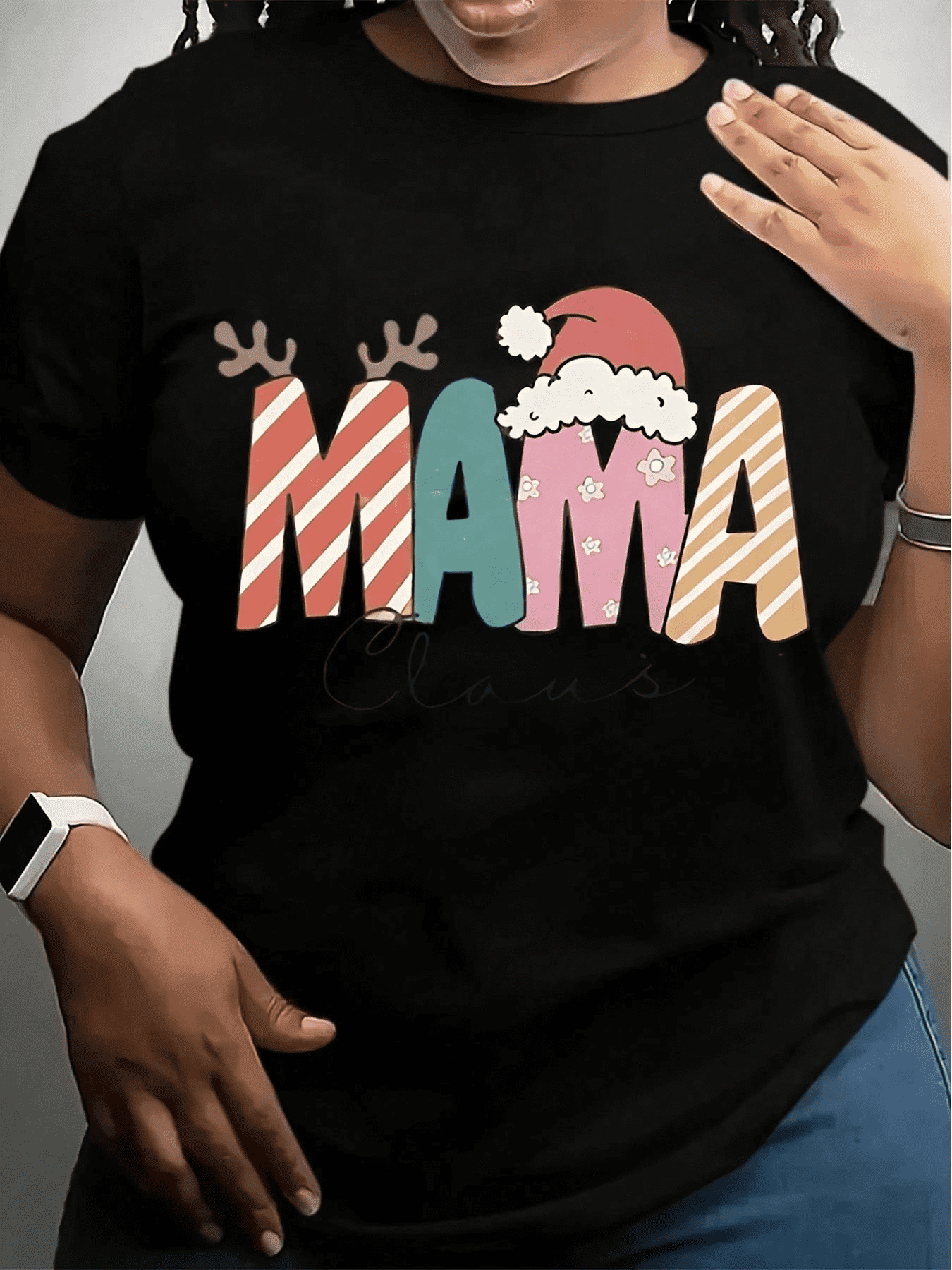 Black Women Christmas T-Shirt, "Mama Claus" Color Block Letters ...