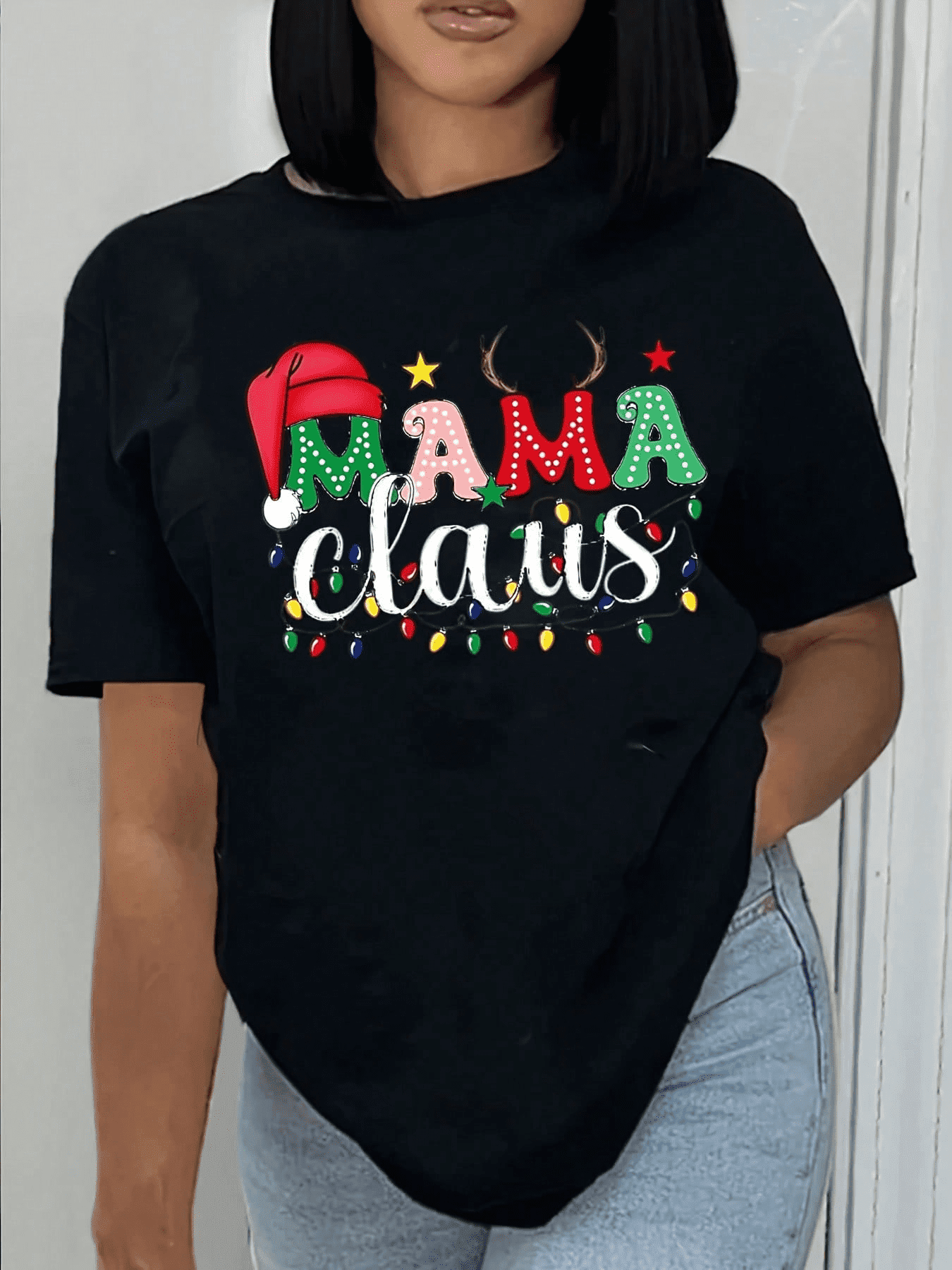 Black Women Christmas T-Shirt, "Mama Claus" Santa Hat and Christmas ...