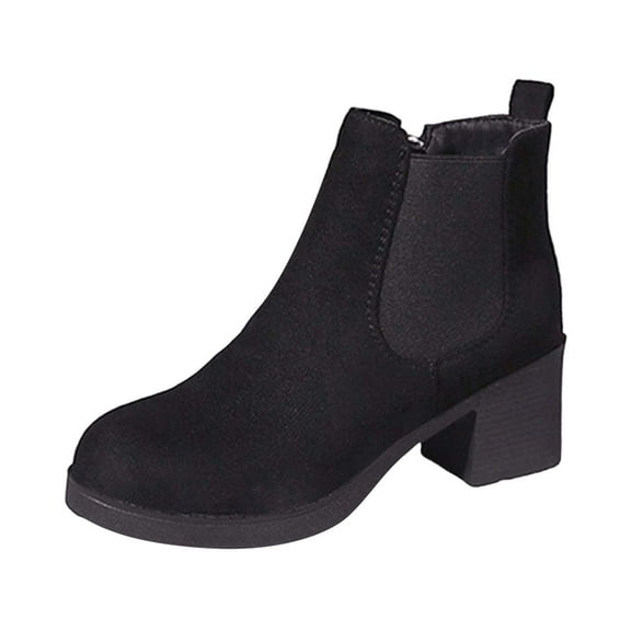 Black Women Chunky Heel Round Toe Martin Boots Suede Black For Fall Winter Fashion