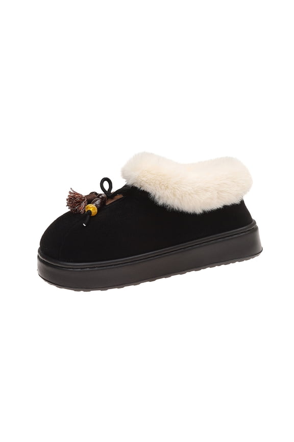 Black Women Cozy Indoor Outdoor Shoes With Velvet Lining And Thick Sole For Casual