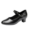 thumbnail image 1 of Black Women Embossed Patent Leather Latin Dance Shoes Adult Practice Mid Heel Ballet Style, 1 of 9