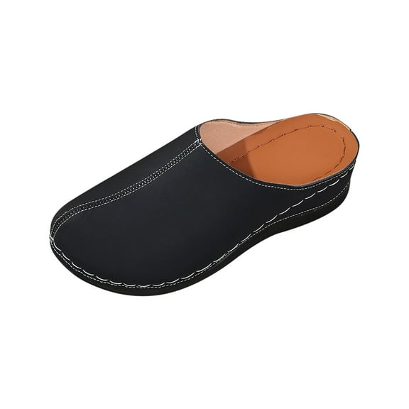 Black Women Everyday Slippers With Wedge Heel And Closed Toe For Relaxed Fit In Warm Weather
