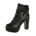 thumbnail image 1 of Black Women Fashion Boots With Side Zipper Belt Buckle Design Round Toe Chunky Heel For Daily Use, 1 of 4