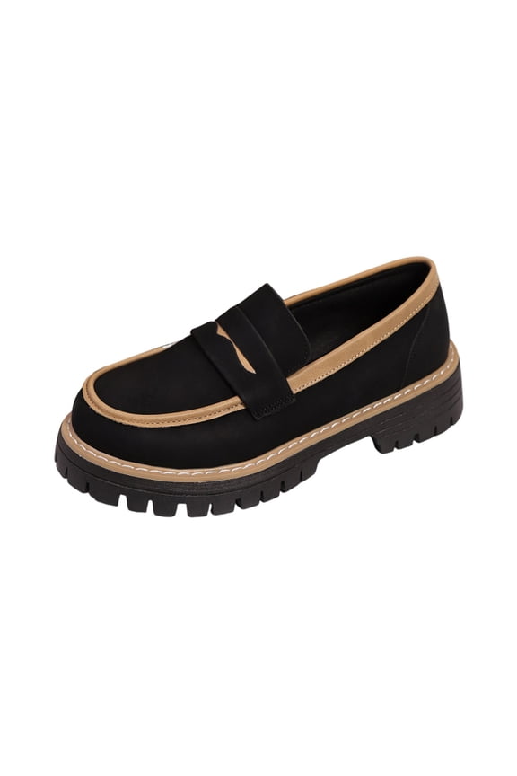 Black Women Fashion Color Matching Round Toe Loafers For Spring Summer Casual Outdoor Indoor Comfort Footwear With Lightweight Construction And Secure Fit