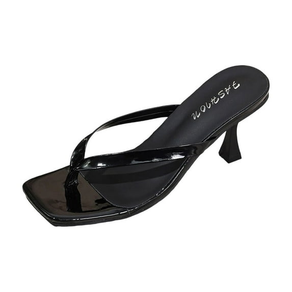 Black Women Fashion Flip Flops With High Heel For Summer And Fall Wear Versatile