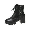 thumbnail image 1 of Black Women Fashionable Boots Round Toe Front Lace Up Side Zipper Chunky Heel For Daily Activities And Comfort, 1 of 9