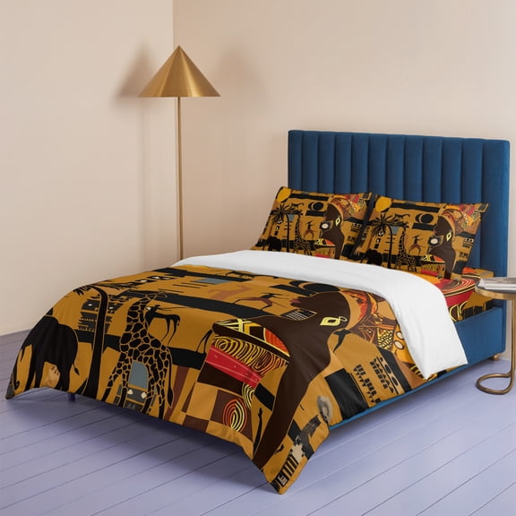 Black Women Giraffe Elephant Tree Queen Size Bed Set,African Animal Bedding for All Seasons,4 Pcs Bed Set,1 Quiltcover (90"x90"),1 Sheet (90"x102"),2 Pillowcases (20"x30")