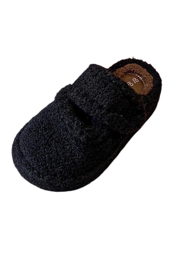 Black Womens Slippers Winter Cozy House Slippers With Fur Thick Platform Comfortable Slip-On Mules Indoor Outdoor Home Shoes Size 36