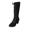thumbnail image 1 of Black Women High Heel Mid Calf Boots Strappy Design Thick Heel Fall Winter Trendy Boots Comfortable Chic Footwear, 1 of 5