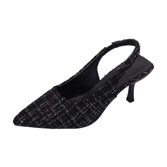 Black Women High Heel Pointed Toe Sandals Elastic Back Black For Summer And Fall Fashion