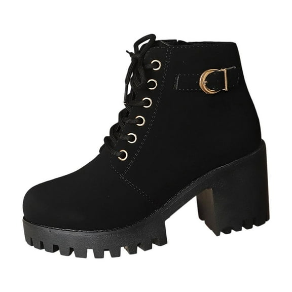 Black Women High Heel Strappy Boots Platform Black For Fall Winter Fashion