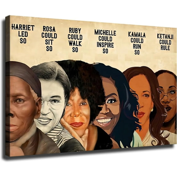 Black Women In History Canvas Art Poster Picture HD Print Poster Retro Painted Modern Home Bedroom Room Aesthetic Decoration (Framed,12×18inch)