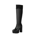 thumbnail image 1 of Black Women Knight Boots Mid Calf Lace Splicing Chunky High Heel For Fall Winter Outfits Fashionable, 1 of 6