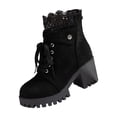 thumbnail image 1 of Black Women Lace Up Lace Back Zipper Round Toe Chunky Heel Boots Autumn Winter Casual Shoes With Thick Sole And Comfort Fit, 1 of 6
