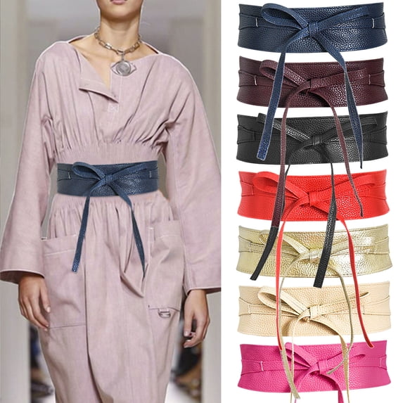 Black Womens Belts for Dress Imitation Leather Elegant Bow Tie with Flat Buckle for Jeans Pants Dresses One Size