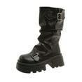 thumbnail image 1 of Black Women Mid Heel Mid Calf Boots Belt Buckle Thick Heel Thick Sole Fall Winter Fashion Trend Comfortable Boots, 1 of 5