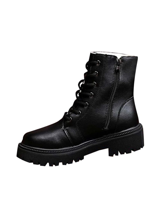 Black Women Mid Heel Mid Calf Boots With Zipper Thick Sole Fashion Fall Winter Trendy Boots Comfortable Casual Footwear
